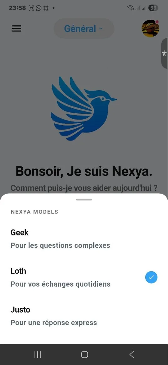 Sélection du mode de puissance dans NEXYA
